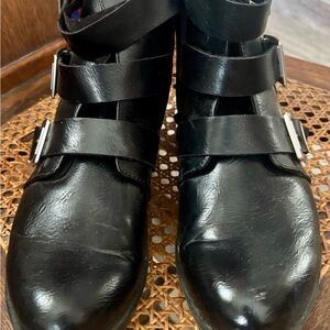 Time and Tru, black leather buckle boots, size 10